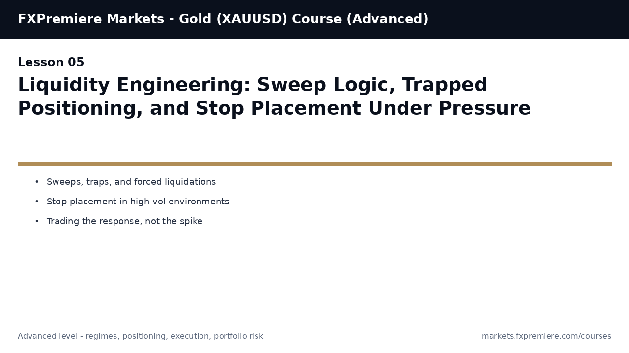 Liquidity Engineering: Sweep Logic, Trapped Positioning, and Stop Placement Under Pressure