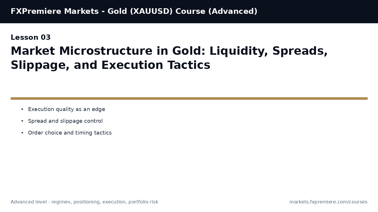 Market Microstructure in Gold: Liquidity, Spreads, Slippage, and Execution Tactics