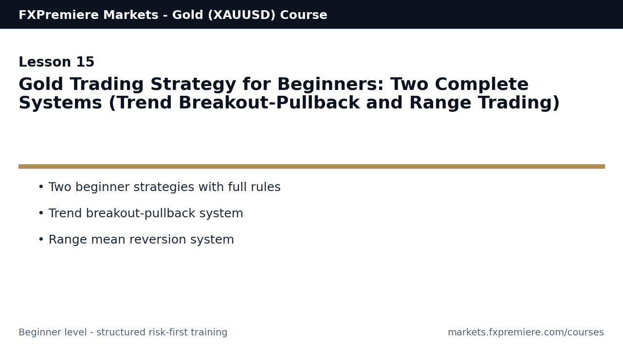 Gold Trading Strategy for Beginners: Two Complete Systems (Trend Breakout-Pullback and Range Trading)