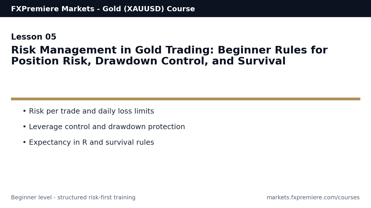 Risk Management in Gold Trading: Beginner Rules for Position Risk, Drawdown Control, and Survival