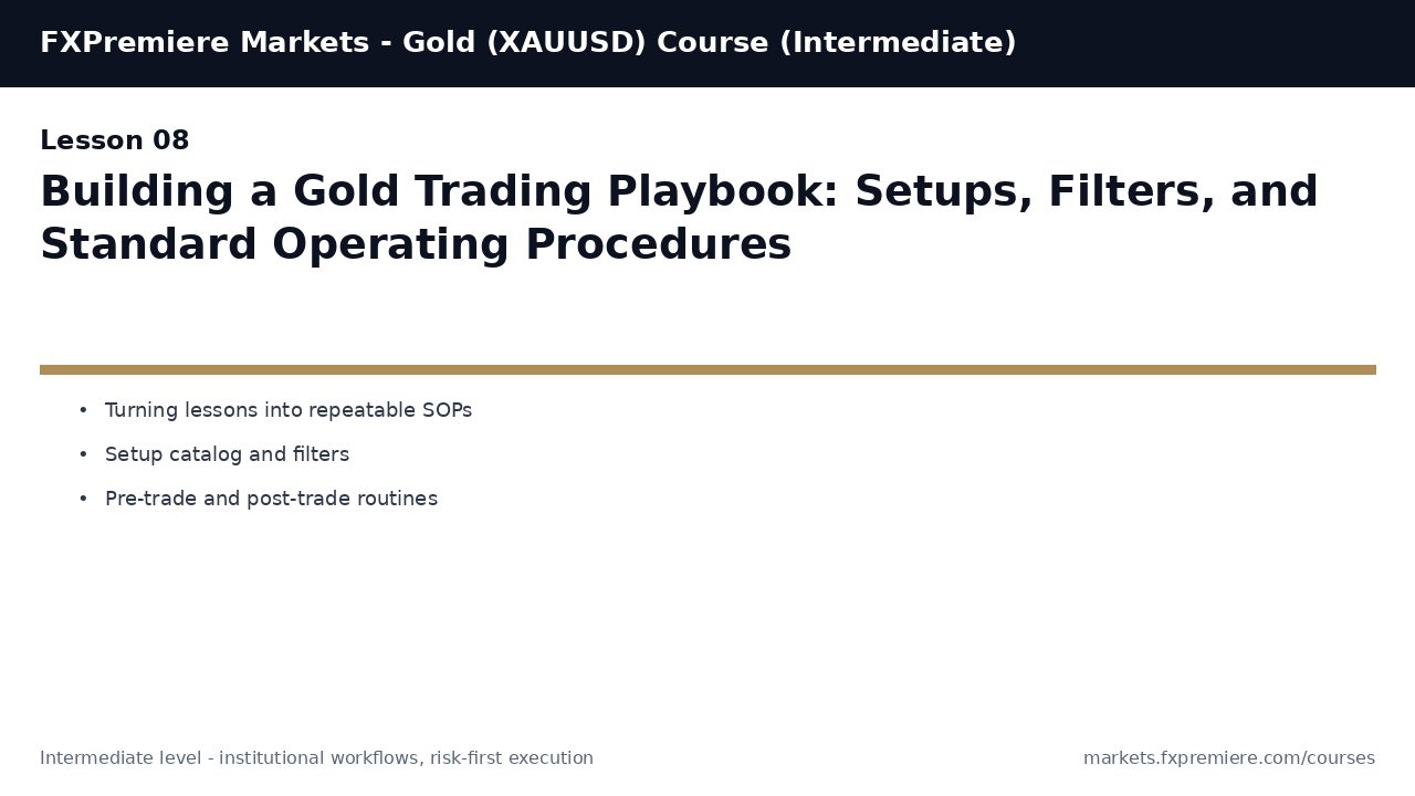 Building a Gold Trading Playbook: Setups, Filters, and Standard Operating Procedures