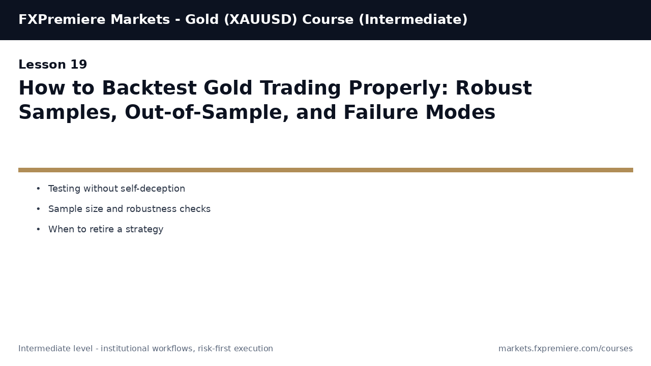 How to Backtest Gold Trading Properly: Robust Samples, Out-of-Sample, and Failure Modes