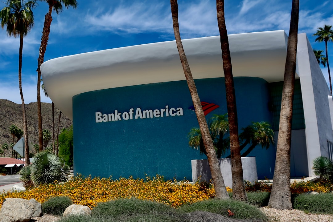 美国银行大楼与棕榈树，关联BAC第四季度财报与净利息收入敏感性。