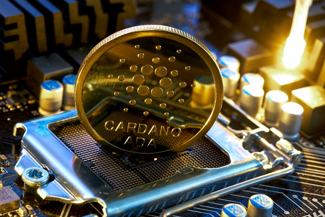 Cardano ADA CPU chip on motherboard, trading at $0.2963 pivot
