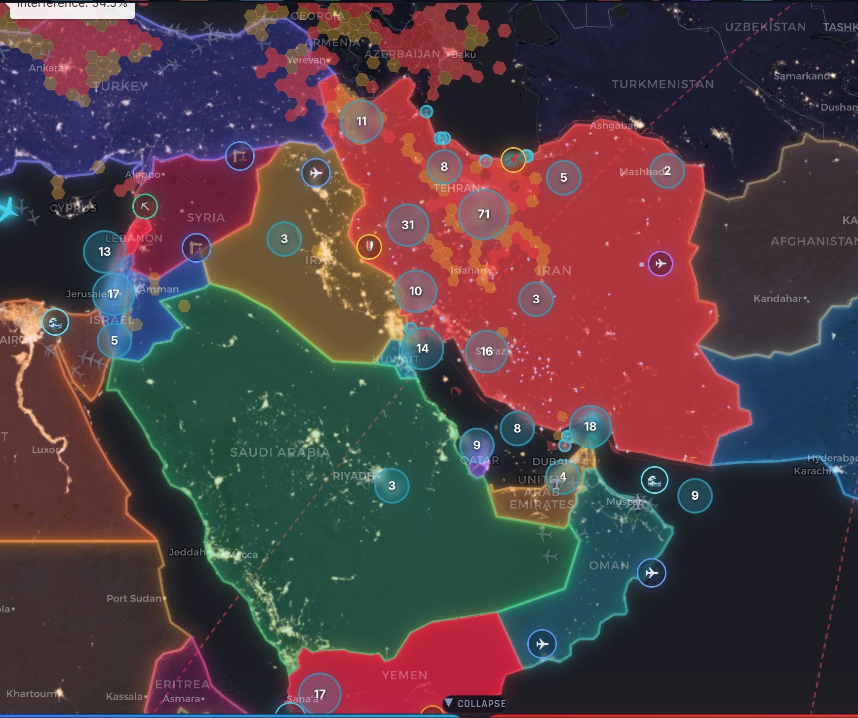 Geopolitical map highlighting the Middle East with upward trending market charts in the background, symbolizing the 'middle east conflict market impact'.