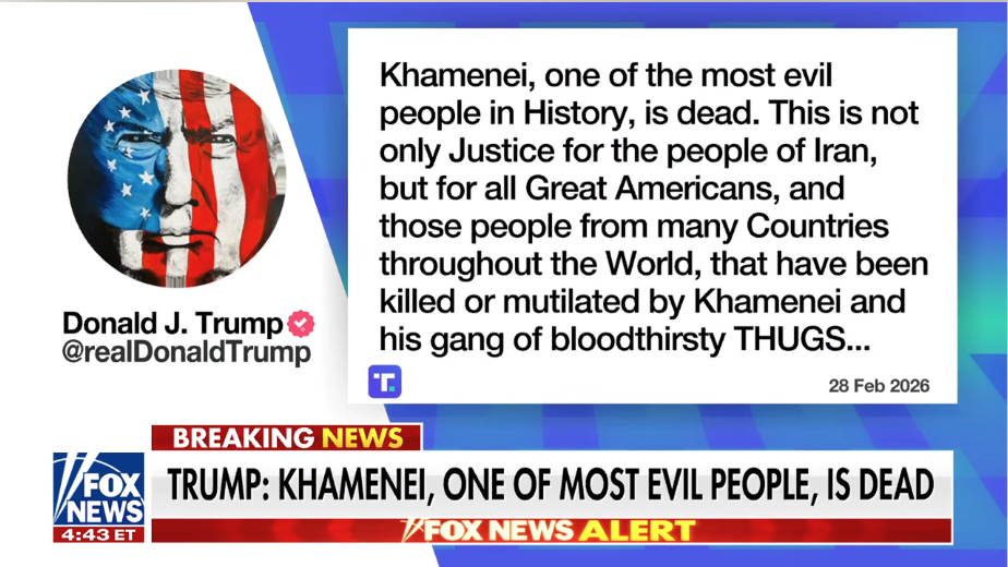 Khamenei dead, Trump says