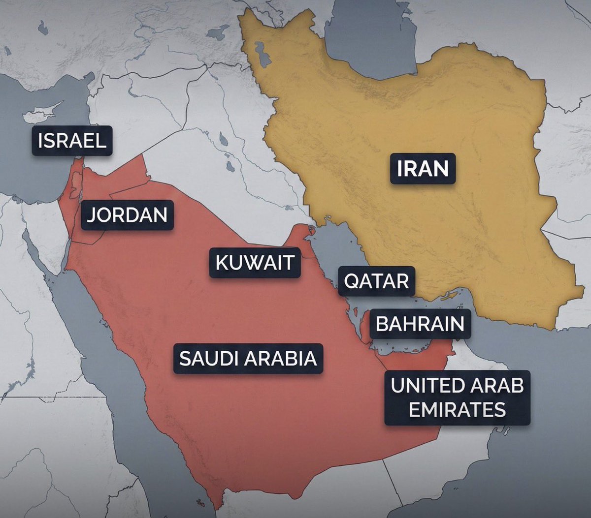 Map highlighting the Persian Gulf and Strait of Hormuz, symbolizing geopolitical tensions.