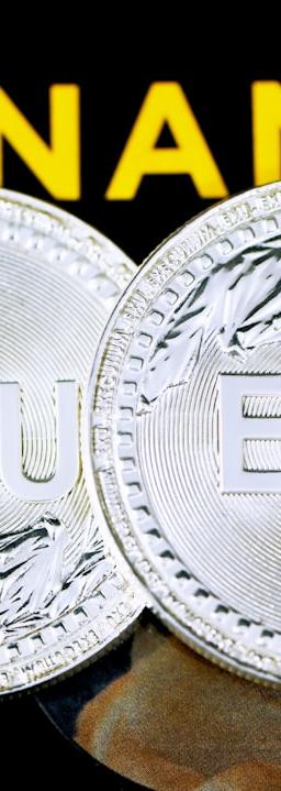 Binance Coin BNB price stability during crypto macro economic swings, silver round coin on textile.