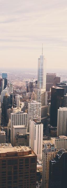 aerial view of city with skyscrapers